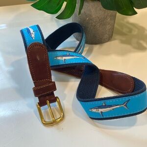 Preston's Leather and Blue Fabric Shark Belt